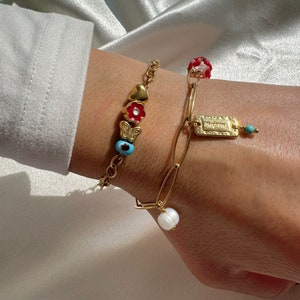 Gold Bracelet, Stainless Steel Bracelet, March Bracelets, Friendship Bracelet, Greek Spring Charm Bracelets, Gift fot Her.