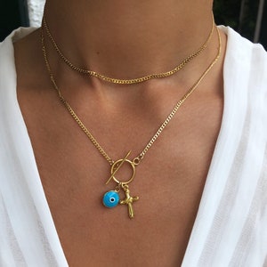 Gold Necklace, Gold Cross Necklace, Cross Pendant, Gold Chain Necklace, Layering Necklace, Gift for Her, Made from Sterling Silver 925.