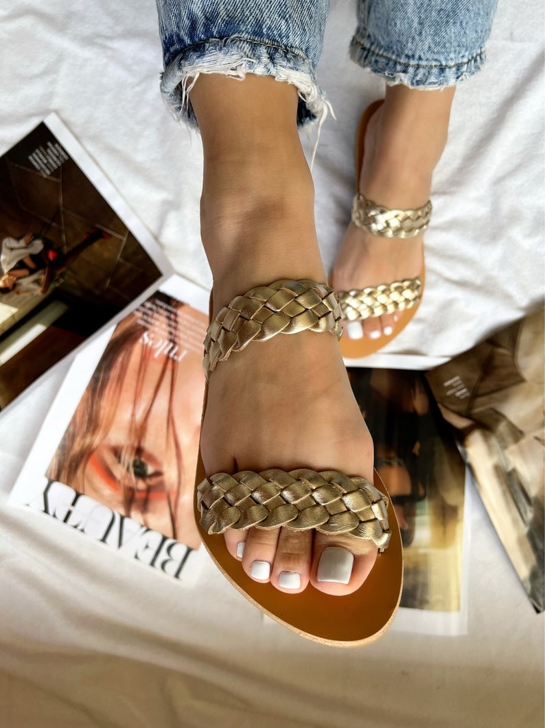 Greek Sandals, Leather Sandals Women, Flat Sandals, Slide Sandals, Handmade Sandals, Summer Shoes, Gift for Her, Made in Greece. image 5