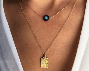 Round Evil Eye Necklace, Eye Charm Pendant, Cross Necklace, Protection Jewelry, Gold Plated Sterling Silver 925