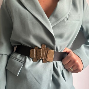 Women Leather Belt, Black Leather Belt, Handmade Belt, Buckle Belt, Gift for Her, Made from Real Genuine Leather - Asymmetria Black