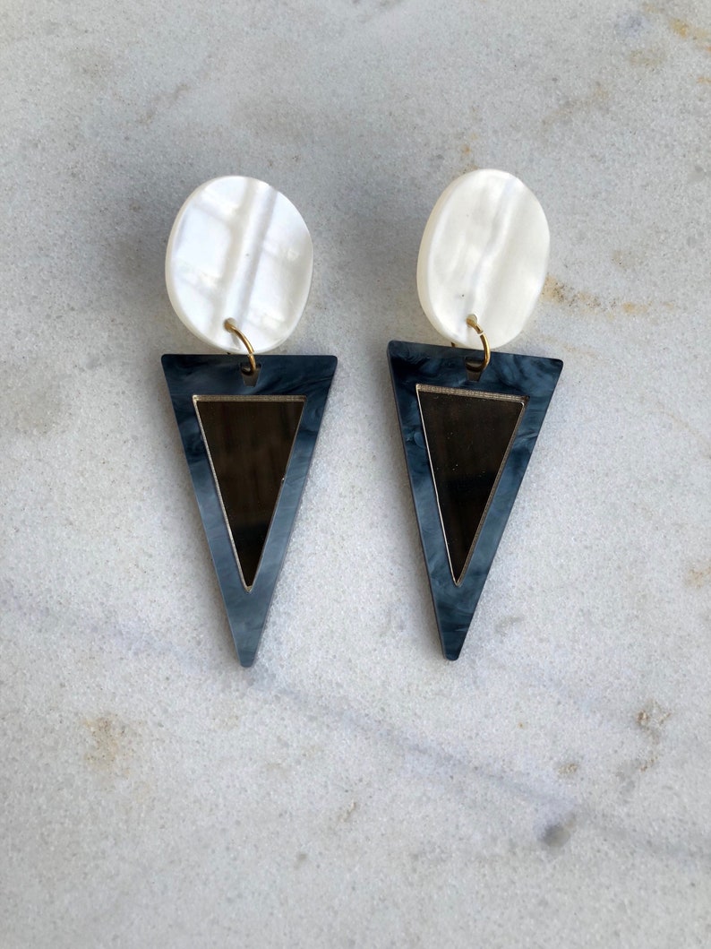 Triangle Earrings, Clip On Earrings, Geometric Earrings, Triangle Jewelry, Boho Earrings, Gift for Her, Made by Christina Christi. image 6