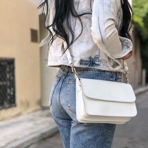 White Leather Crossbody Bag, Women Purse, Handmade Full Grain Leather, made in Greece.