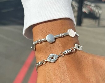 Men's Beaded Bracelet, Silver Bracelet, Minimal Bracelet, Beaded Bracelet, Mens Jewelry, Handmade in Greece