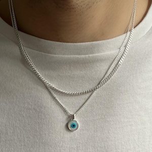 Evil Eye Halskette, Evil Eye Anhänger, Silber Kette Anhänger Männer, hergestellt aus Sterling Silber 925, Geschenk für ihn.