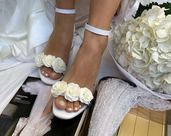 Wedding Heel Shoes, Leather Block Heel Sandals, Bridal Mid Heel Sandals, Wedding Heels, White Leather Heels, Bridal Shoes, Gift for Bride
