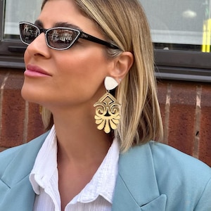 Gold Statement Earrings, Clip On Earrings, Modern Earrings, Dangle Earrings, Unpierced Ears, Clip Earrings, Gift for Her, Made in Greece.