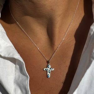 Silber Kreuz Halskette Männer, Kreuz Anhänger, Silberkette, Herren Halskette, Kreuz Schmuck, Geschenk für ihn, aus Sterling SIlver 925.