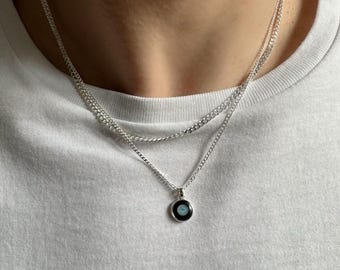 Silver Evil Eye Necklace, Men&#39;s Necklace, Silver Chain Men, Evil Eye Jewelry, Protection Necklace, Gift for Him, from Sterling SIlver 925
