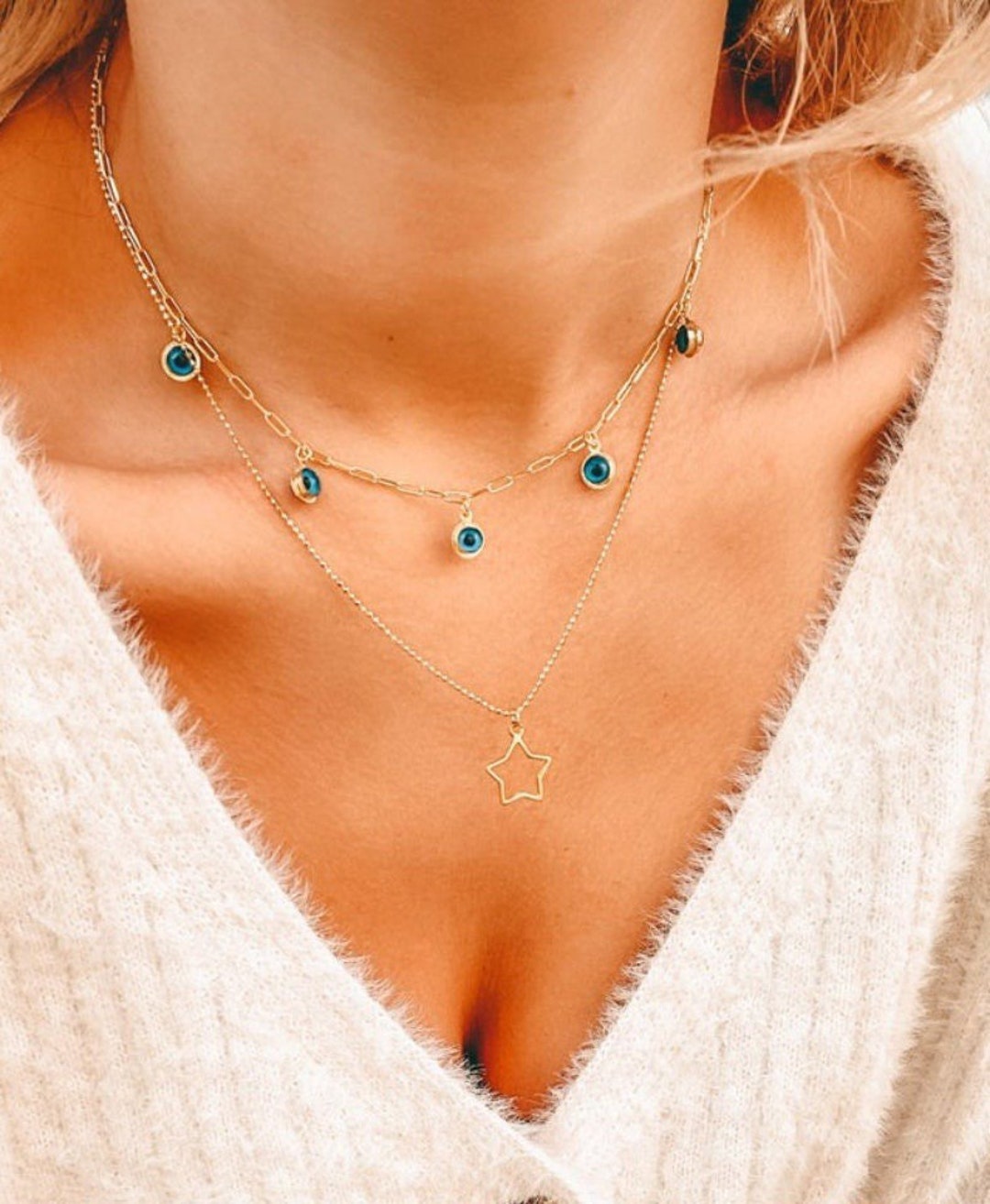 Gold Evil Eye Necklace, Gold Layering Necklaces, Gold Star Necklace, Evil Eye Jewelry, Made From
