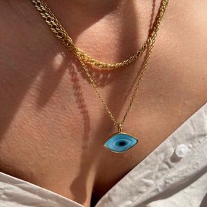 24k Gold Evil Eye Necklace, Gold Chain Necklace, Evil Eye Pendant, Evil ...
