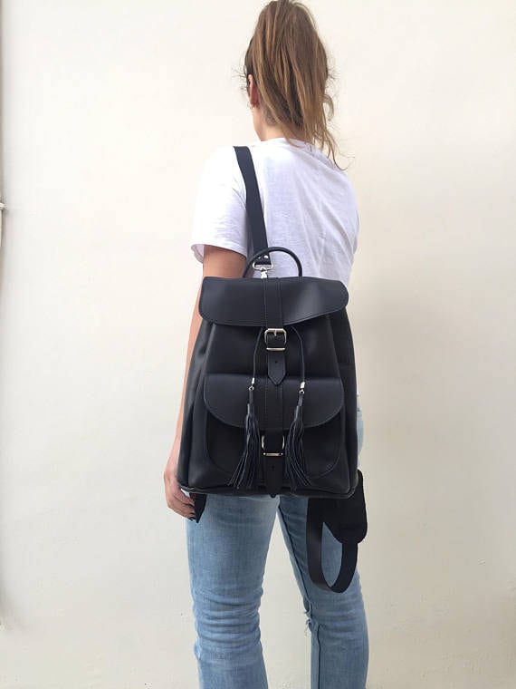 Womens Backpack, Women Leather Bag, Leather Racksack, Black  display picture 2