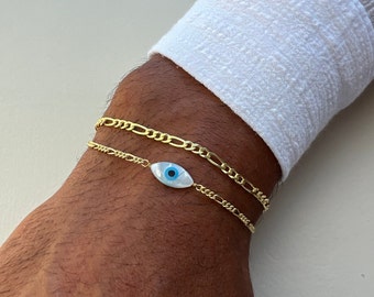 Men's Evil Eye Bracelet, Minimalist Chain Bracelet, Eye Bracelet, Protection Jewelry, Gold Plated Sterling Silver 925, Gift for him.