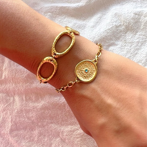 Grand bracelet chaîne ovale, bracelet chaîne en or, bracelet à breloques en or, bijoux en or, cadeau pour elle, fabriqué en Grèce.