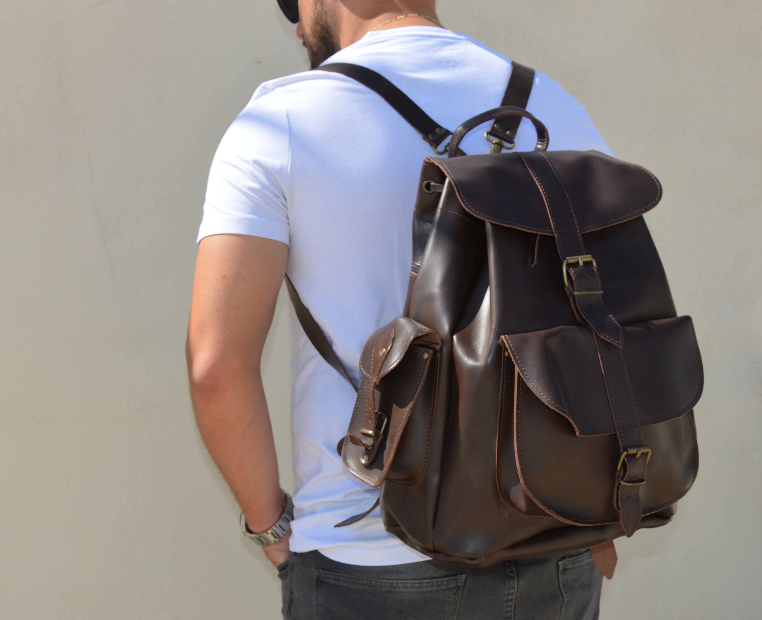 Backpack for Men Brown Leather Backpack Leather Rucksack - Etsy