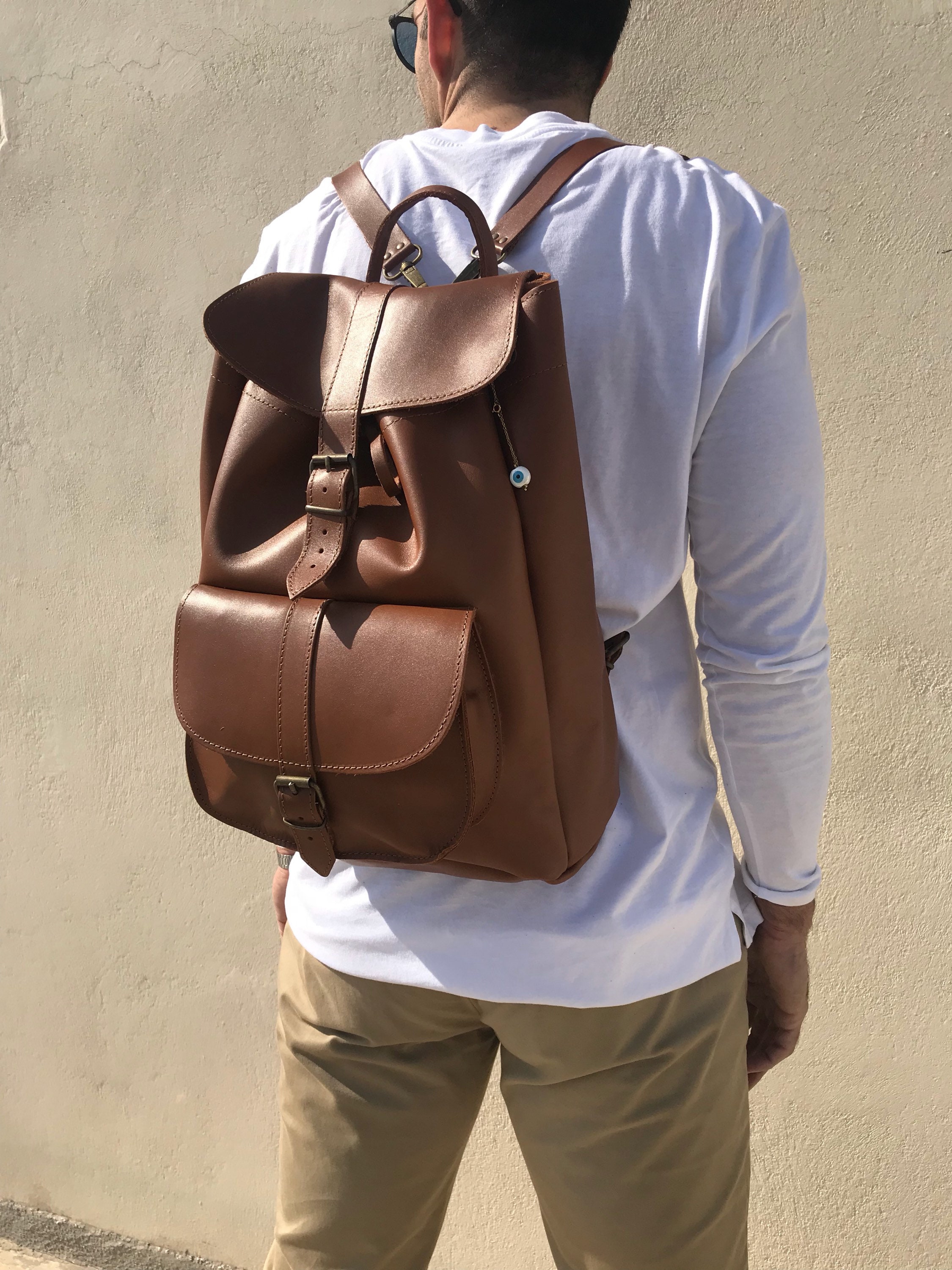 Men Leather Bag, Large Backpack, Men's Rucksack, Laptop Bag, by ...