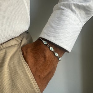 Minimalist Evil Eye Bracelet, Men's Silver Bracelet, Protection Bracelet, Evil Eye Jewelry, Gift for Him, Made from Stainless Steel Chain