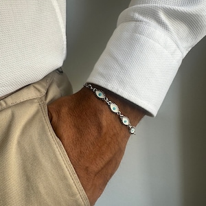 Minimalistische boze oog-armband, zilveren herenarmband, beschermingsarmband, boze oog-sieraden, cadeau voor hem, gemaakt van roestvrijstalen ketting