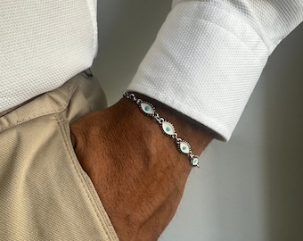 Pulsera minimalista con ojo turco para hombre, joyería de protección con cadena de acero inoxidable, de Christina Christi, regalo para él.