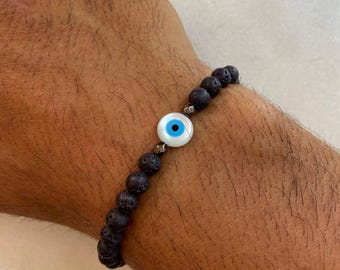Men's Bracelet, Evil Eye Bracelet, Black Beads Bracelet Men, Protection Jewelry.