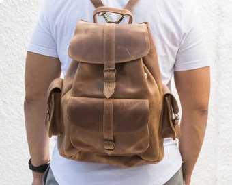 Backpack, School Backpack, Brown Leather Backpack, Travel Backpack, Leather Rucksack, Made in Greece from Full Grain Leather, EXTRA LARGE.