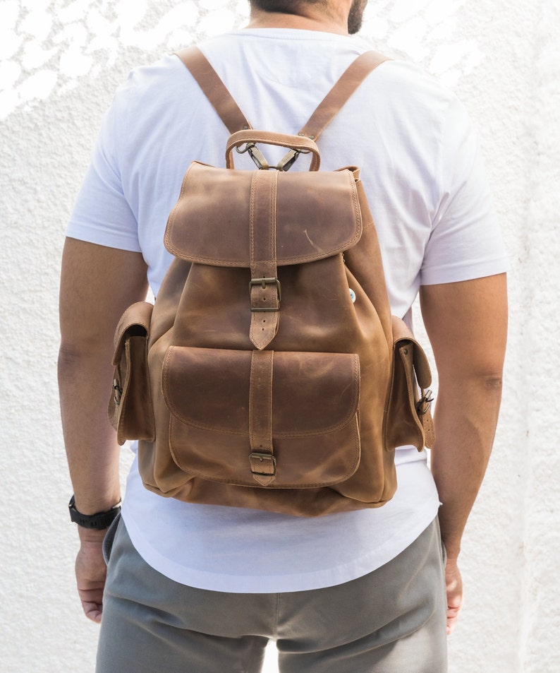 Backpack School Backpack Brown Leather Backpack Travel - Etsy