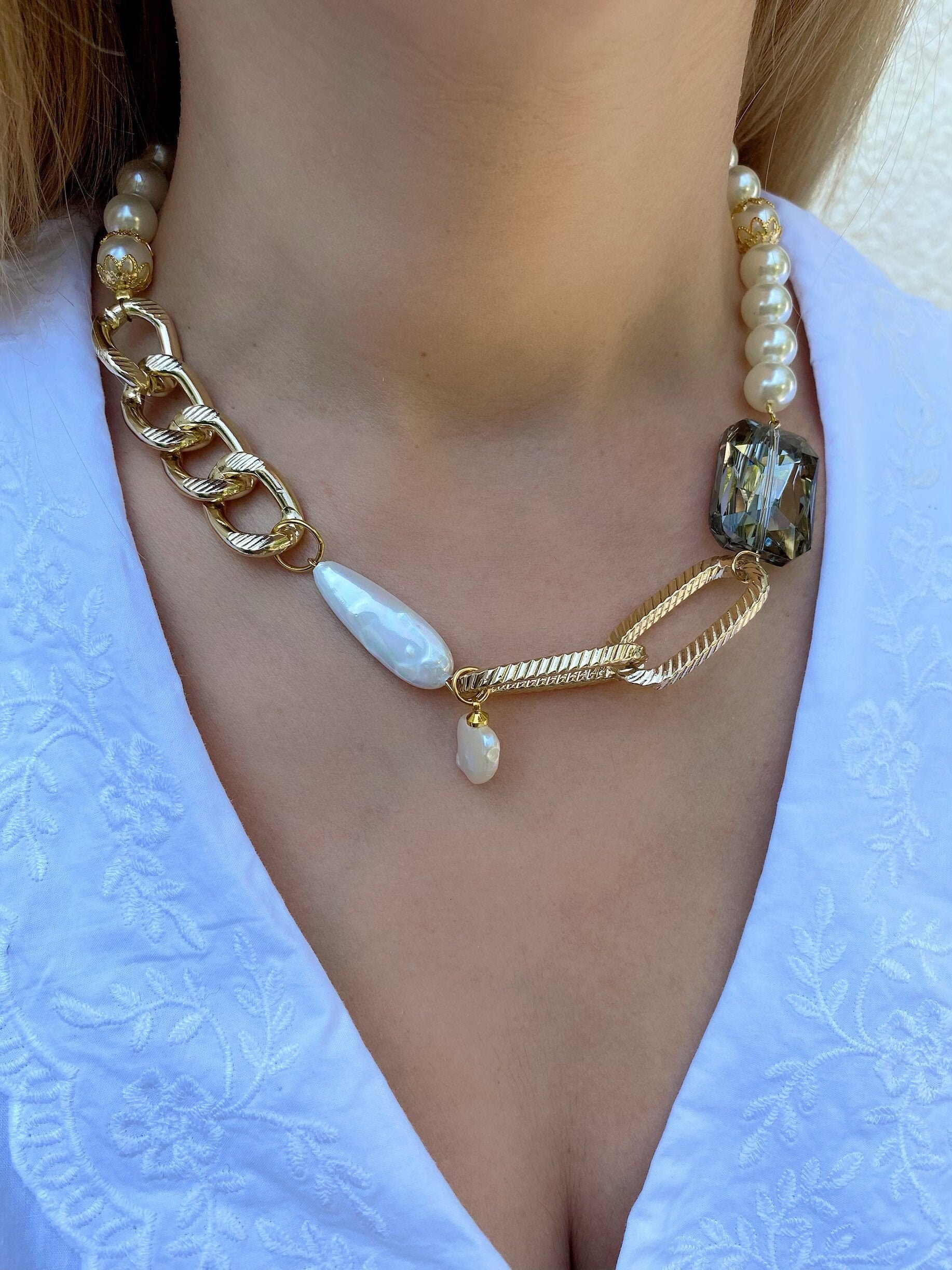 Gold Chunky Necklace Gold Chain Necklace Layering Necklace | Etsy