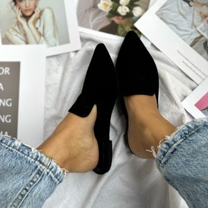 Women's Mules, Black Leather Mules, Black Mules, Suede Mules, Leather Slides, Slippers, Made from Suede Leather in Greece