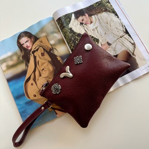 Cartera pequeña de piel, Cartera de piel para mujer, Cartera hecha a mano, Cartera personalizada, Monedero pequeño, Fabricado con piel de grano completo - Small Bordeaux