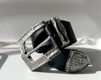 Handmade Belt, Black Leather Belt, Boho Belt, Women Belt Buckle, Waist Belt,