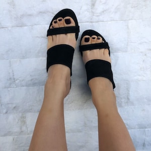 Black Heeled Sandals, Mules Sandals, Leather Sandals, Heeled Mules, Suede Shoes, Slip On Shoes, Made from Suede Leather in Greece. image 6