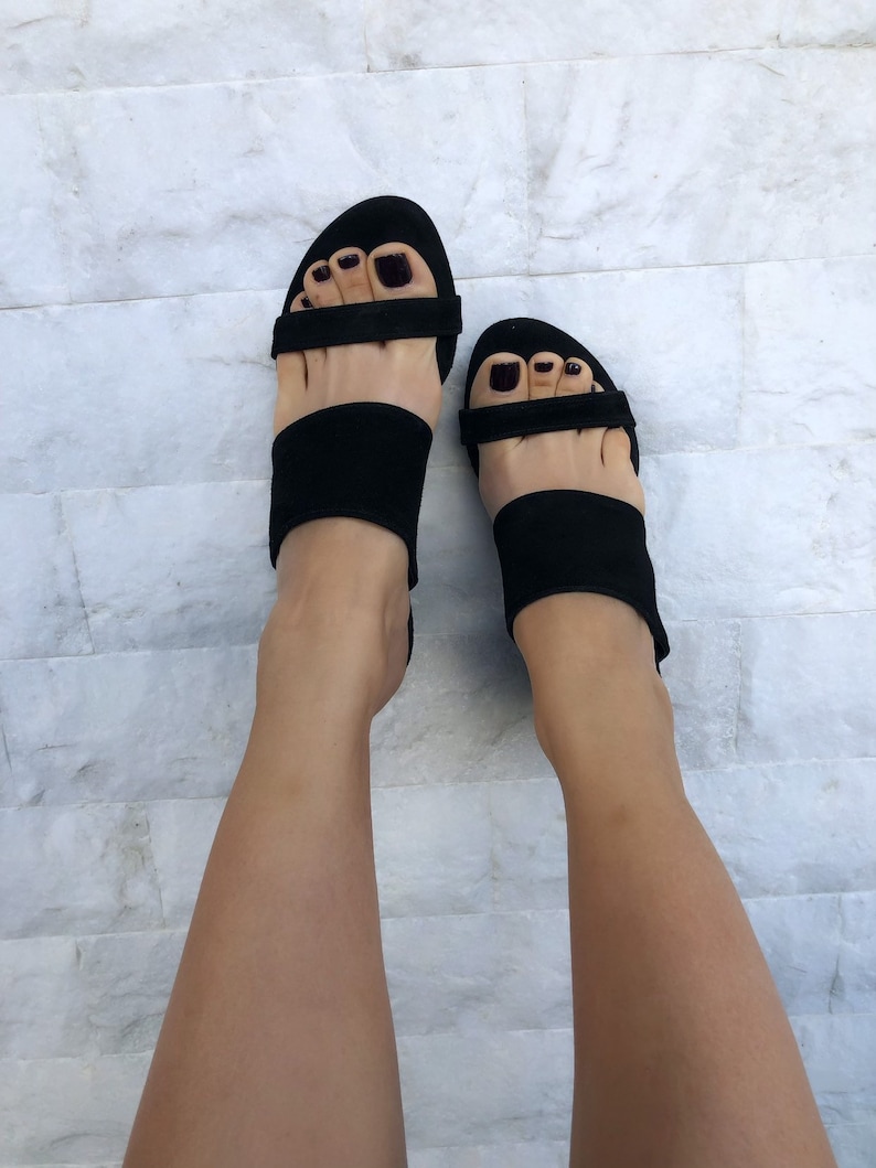 Black Heeled Sandals, Mules Sandals, Leather Sandals, Heeled Mules, Suede Shoes, Slip On Shoes, Made from Suede Leather in Greece. image 6