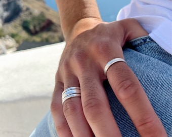 Wide Band Rings, Modern Rings, Mens Rings, Adjustable Silver Bands, Mens Jewelry, Gift for him.