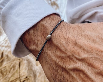 Men s Beaded Bracelet Men s Jewelry Minimal Bracelet Silver