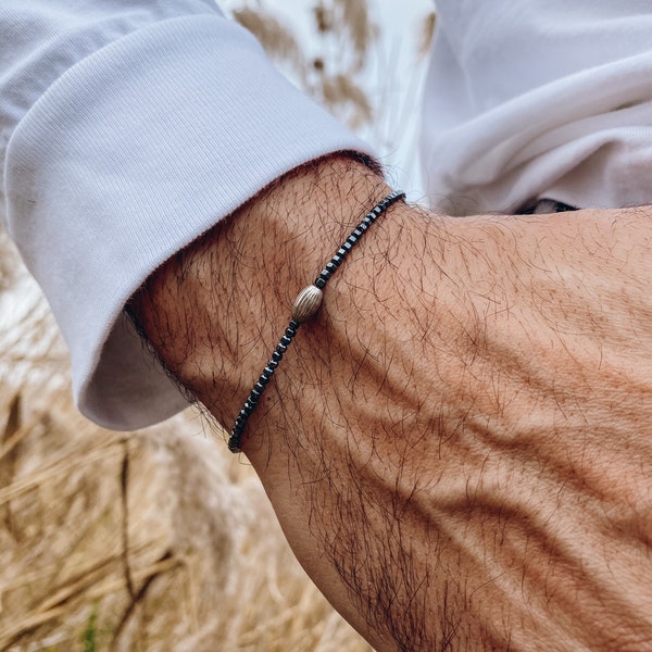 Men's Beaded Bracelet, Men's Jewelry, Minimal Bracelet, Silver Bracelet, Tiny Bracelet, Minimal Jewelry, Gift for Men