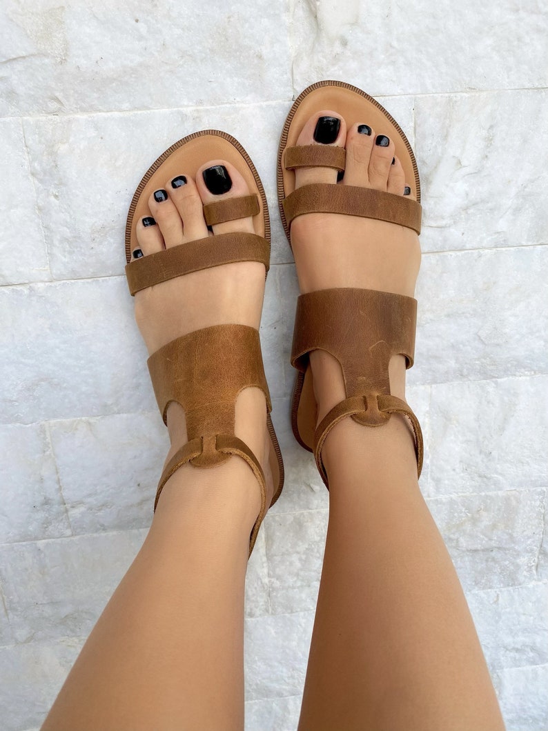 Slingback Leather Sandals, Waxed Brown Sandals, Gladiator Sandals, Handmade Greek Summer Shoes image 5