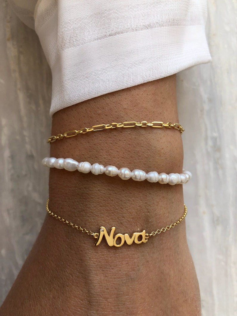 Gold Bracelet Delicate Bracelet Pearls Bracelet Gold Chain Etsy