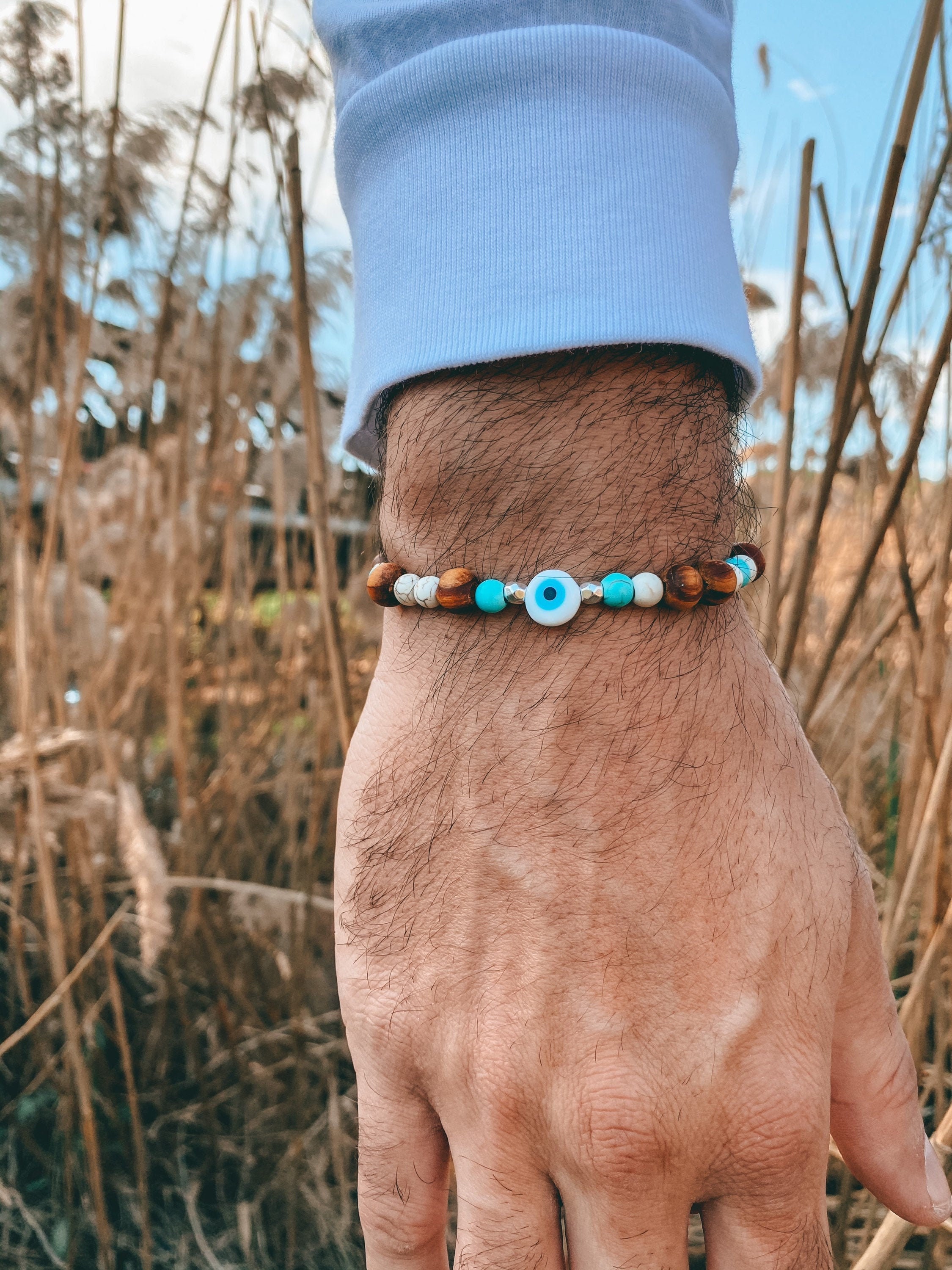 Bracciale Malocchio in Pietra verde dell'occhio di Tigre con Nome da Uomo - Talisa