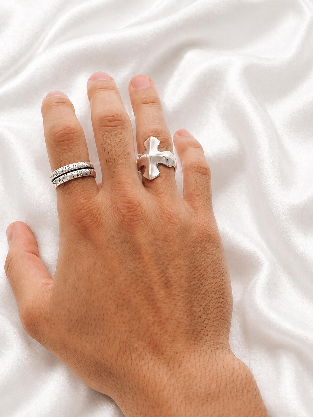 Mens Rings, Silver Band, Wide Cross Ring, Handmade Rings, Mens