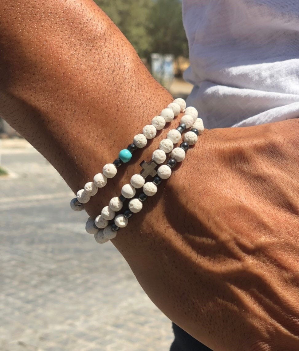 Men s Bracelet White Beads Bracelet Men s Jewelry Made in Greece by Christina Christi Jewels