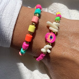 Colorful Beaded Summer Bracelets, Beach Bracelet, Evil Eye Bracelet ...