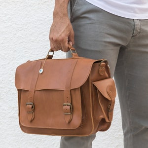 Porte-documents en cuir pour hommes, sac messager en cuir, sac pour ordinateur portable en cuir, sac pour ordinateur portable 15 pouces, sac de bureau, en cuir pleine fleur, fabriqué en Grèce.