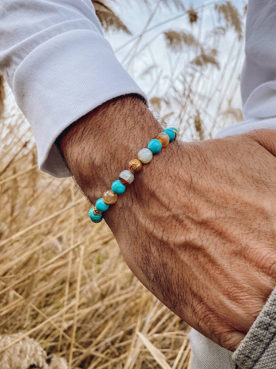 Braccialetti fatti a mano da uomo Bracciale con perline di agata