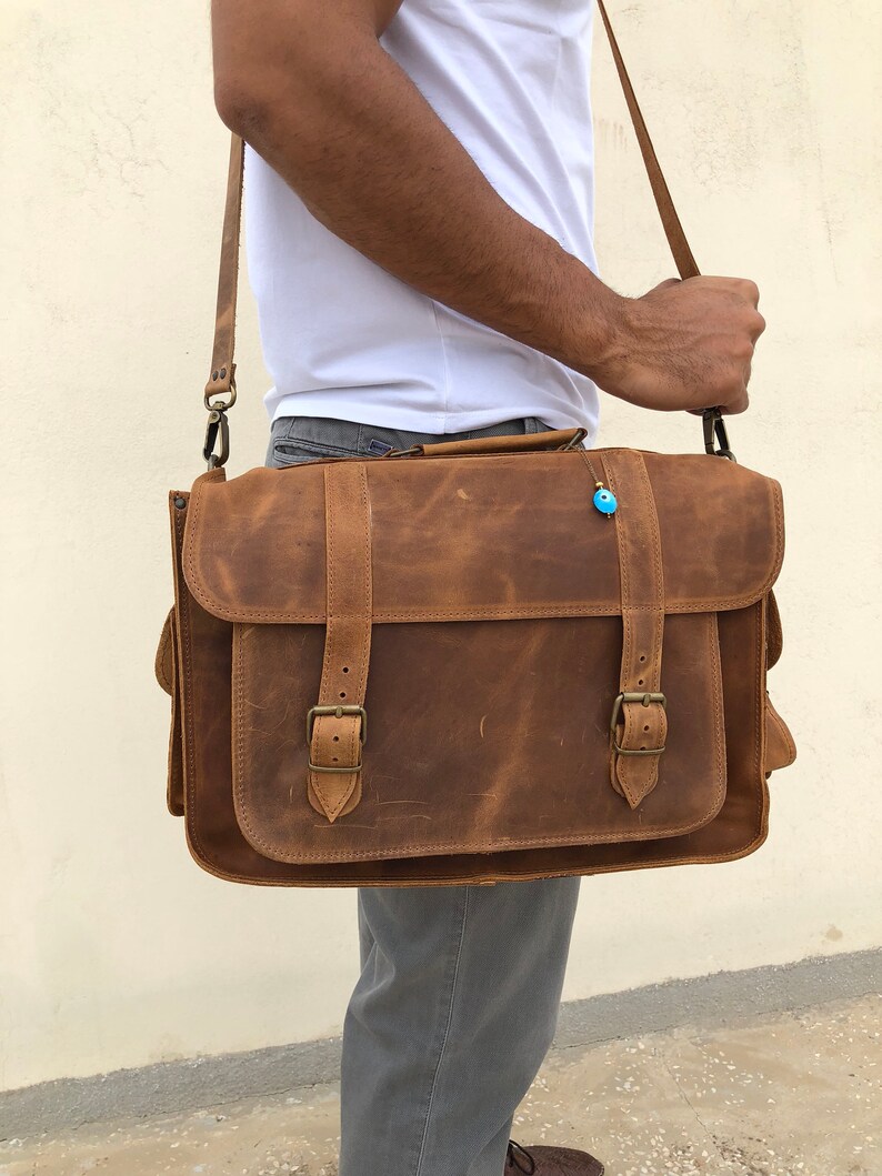 Laptop Bag Brown Leather Briefcase Brown Briefcase Etsy