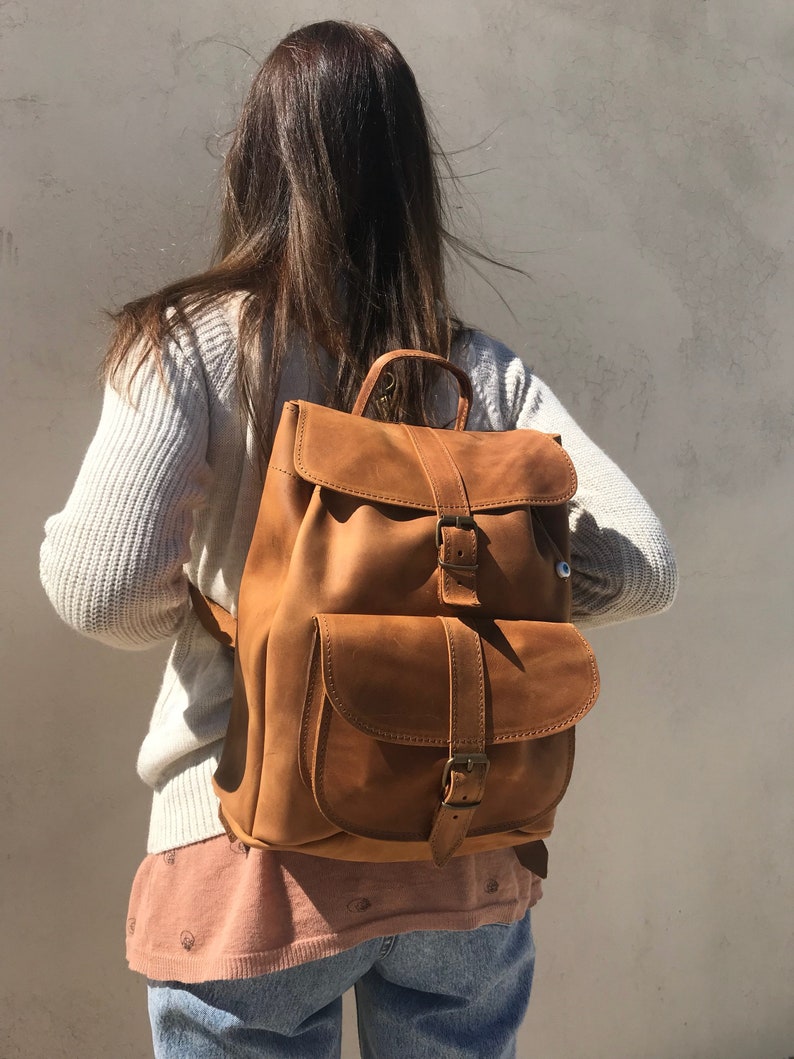 Leather Rucksack, Women's Rucksack, Leather Backpack Women, Office Bag, Travel Bag, Made in Greece from Full Grain Leather, LARGE. image 7