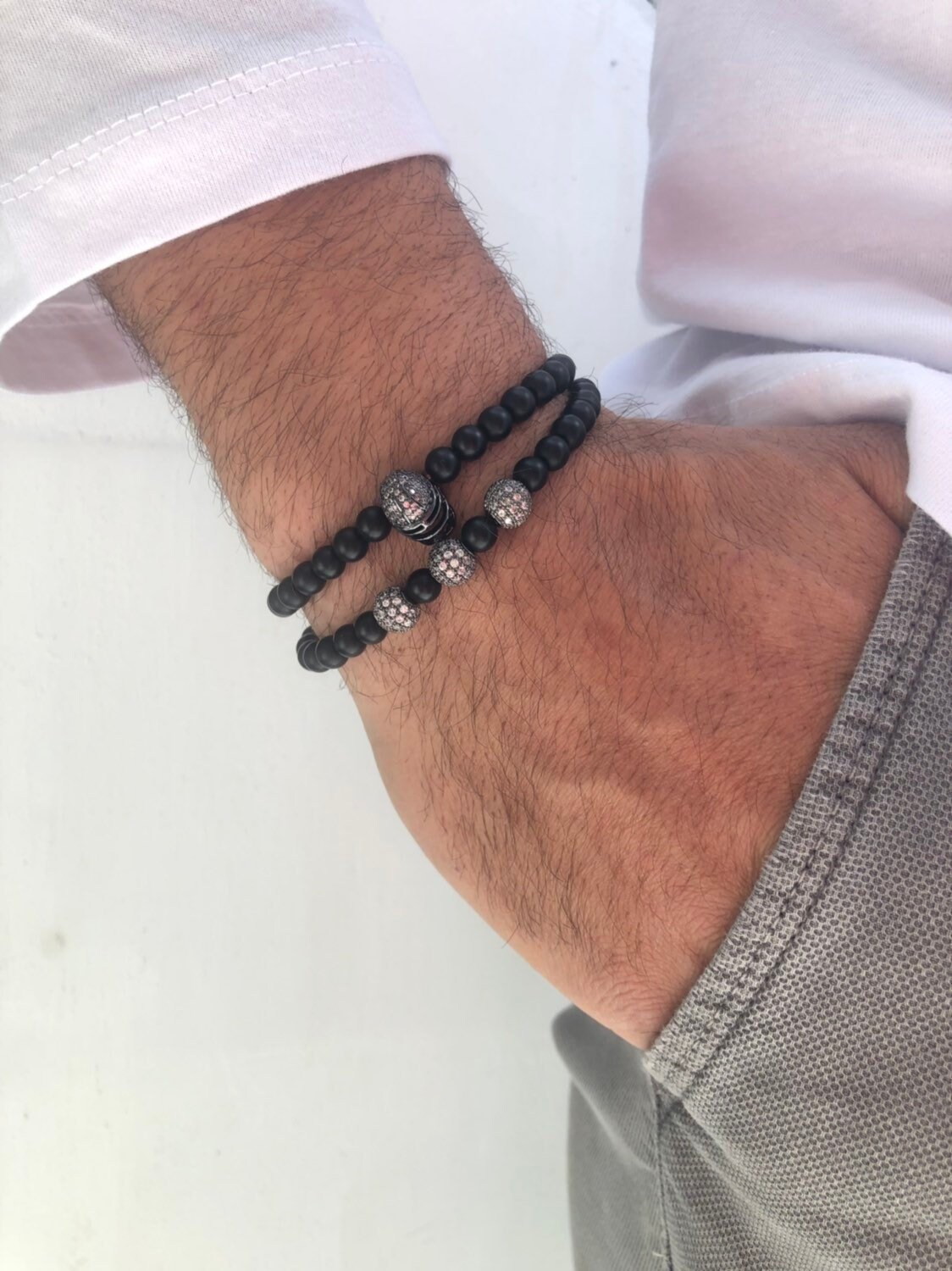 Black Bedad Bracelets Men Stack Bracelets Mens Jewelry Mens | Etsy