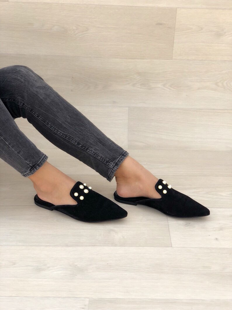 Mules Summer Shoes Women's Mules Black Leather Mules Etsy