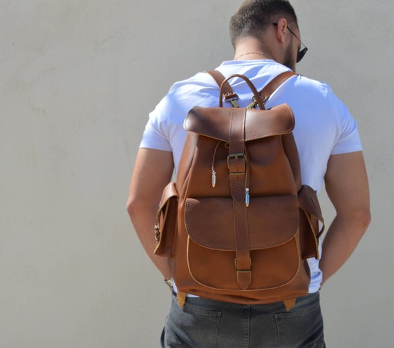 Leather Backpack Men, Leather Rucksack, Brown Backpack, Sportsbag, Gift for  Him, Made in Greece From Full Grain Leather, EXTRA LARGE. 