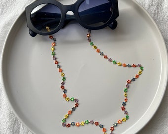 Flowers Sunglasses Chain, Colorful Glasses Chain, Eyeglasses Chain, Sunglasses Holder, Colorful Chain, Gift for Her, Made in Greece