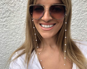 Gold Eyeglass Chain, Sunglasses Chain, Pearl Sunglasses Holder, Glasses Lanyard